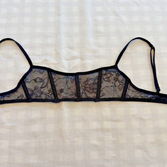 Maison Close Lace Bralette | Size Small | Sheer Black Floral Mesh - Picture 2 of 9
